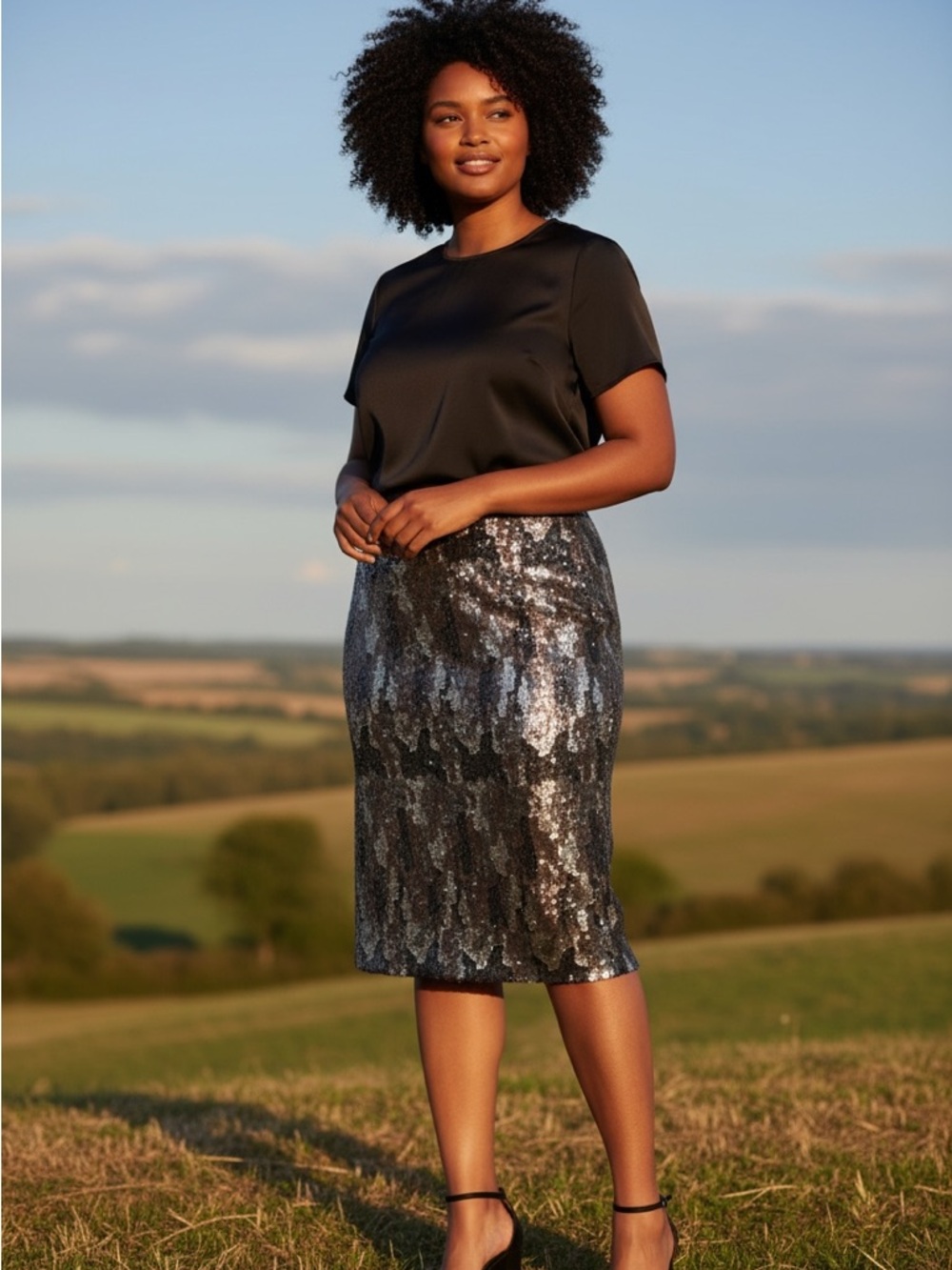 Lane Bryant Camo Sequin Midi Skirt size 26 NWT